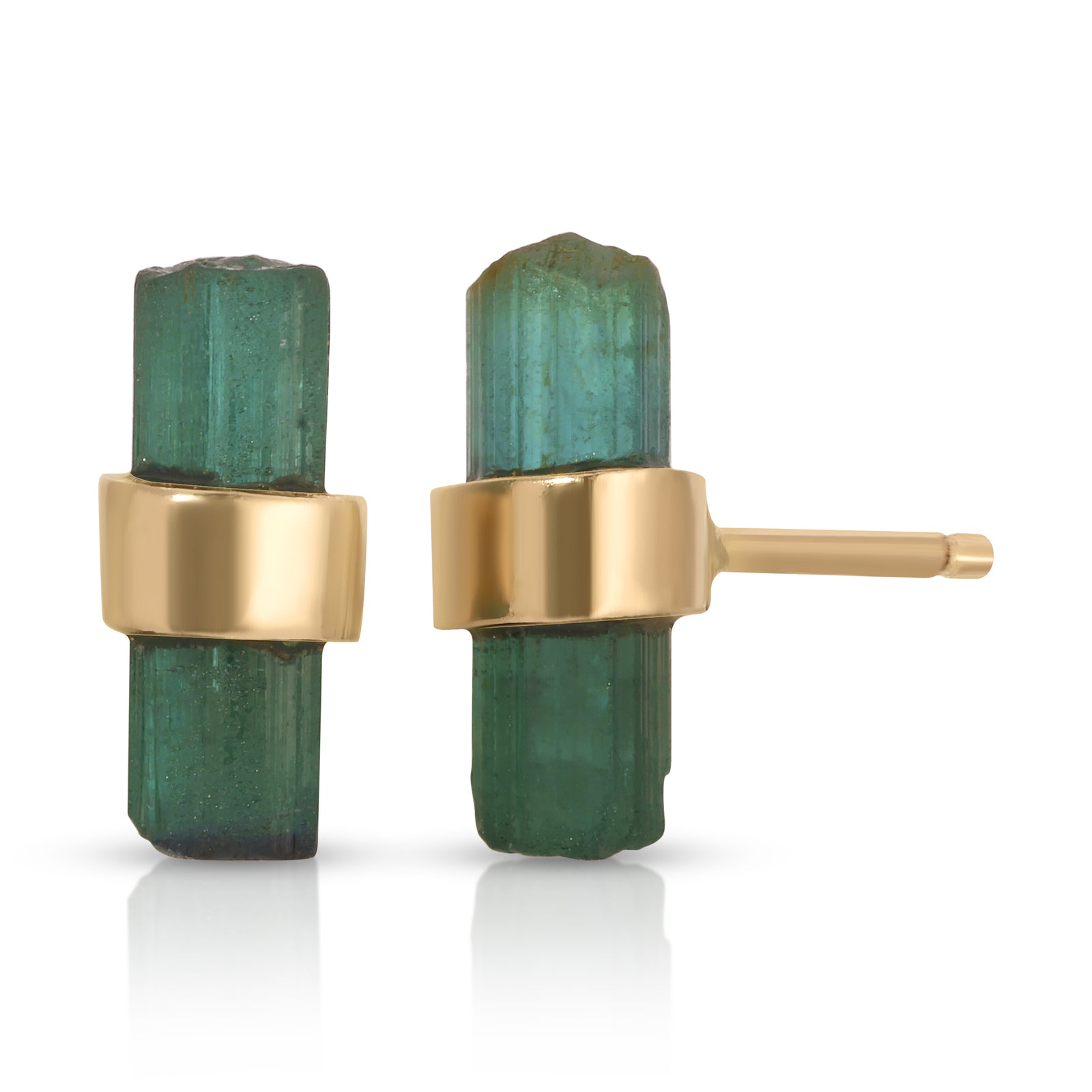 Rough Cut Green Tourmaline Studs