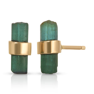 Rough Cut Green Tourmaline Studs