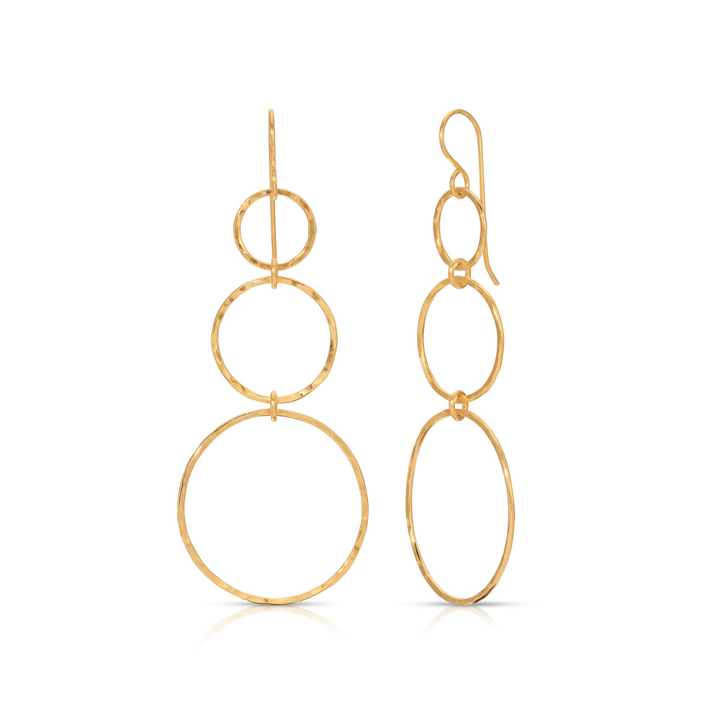 Graduated 3 Link Hand Hammered Earrings - 14K Gold-Filled