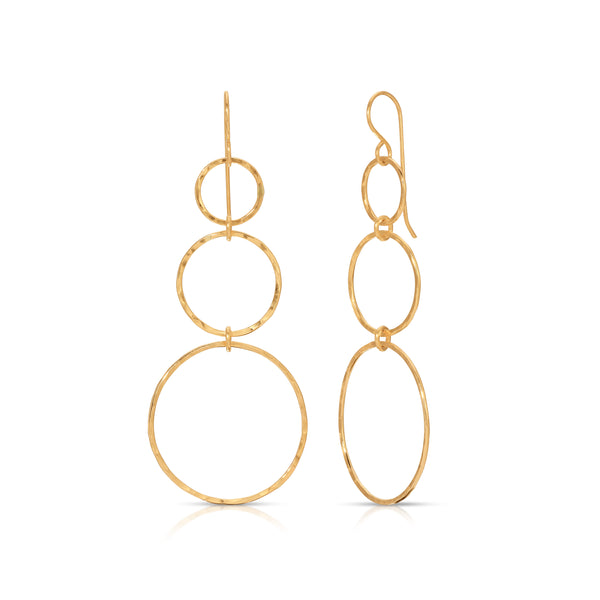 Graduated 3 Link Hand Hammered Earrings - 14K Gold-Filled