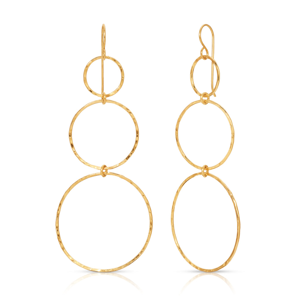 Graduated 3 Link Hand Hammered Earrings Large - 14K Gold-Filled
