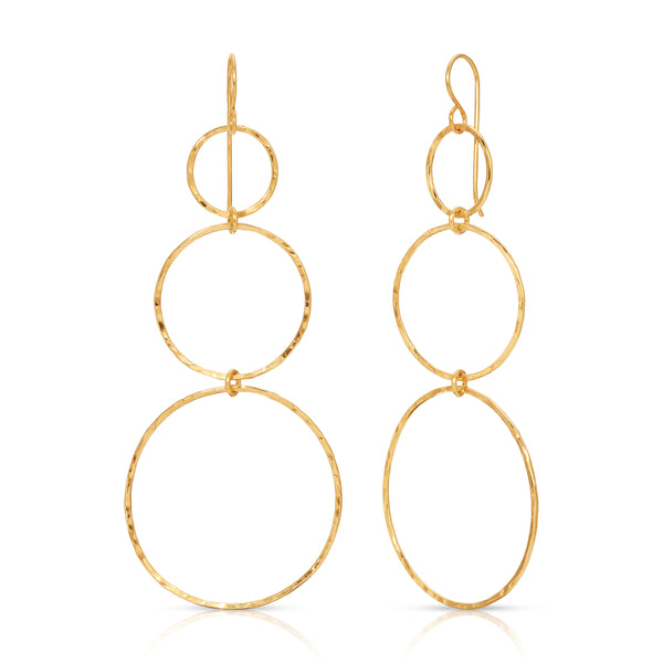 Graduated 3 Link Hand Hammered Earrings Large - 14K Gold-Filled