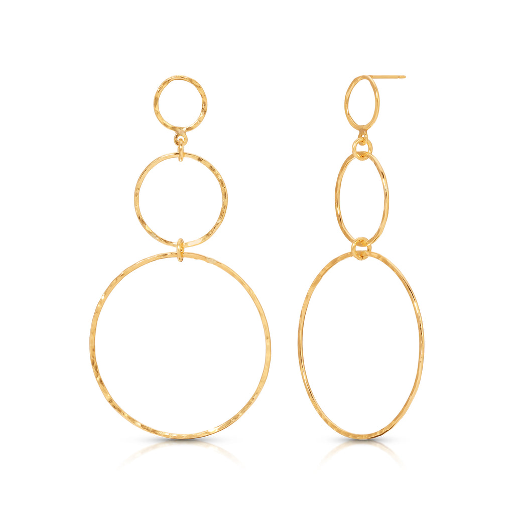 Graduated 3 Link Hand Hammered Post Back Earrings - 14K Gold-Filled