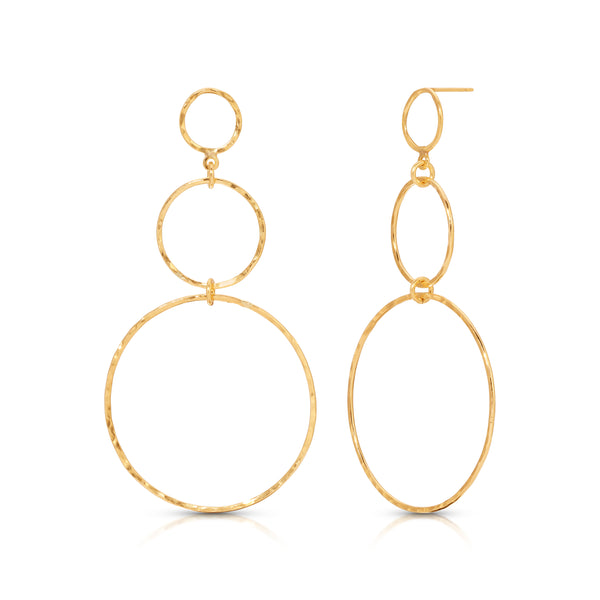 Graduated 3 Link Hand Hammered Post Back Earrings - 14K Gold-Filled