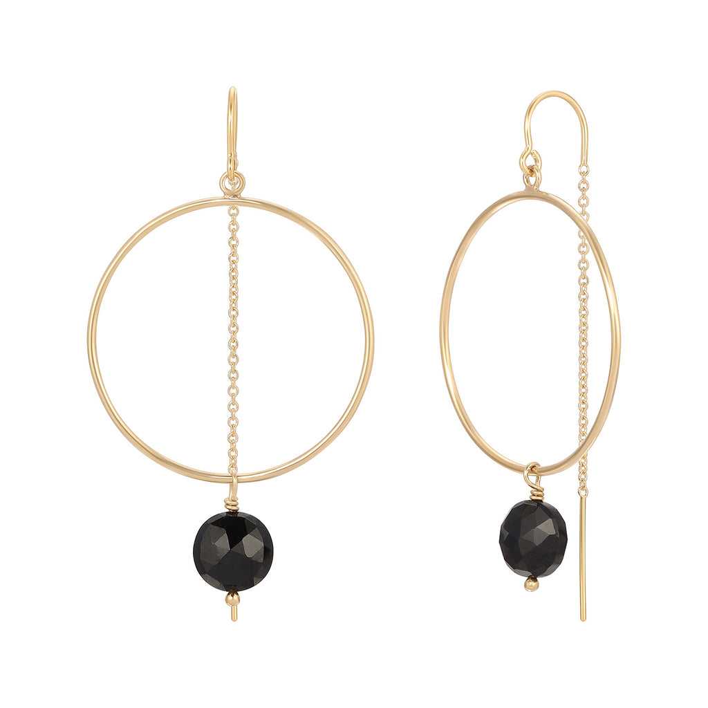 Coin Gemstone Hoop Threader Earrings