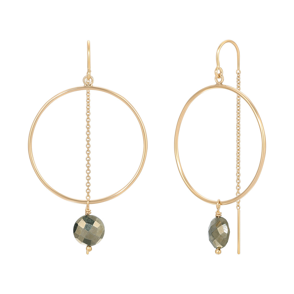 Coin Gemstone Hoop Threader Earrings