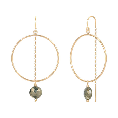 Coin Gemstone Hoop Threader Earrings