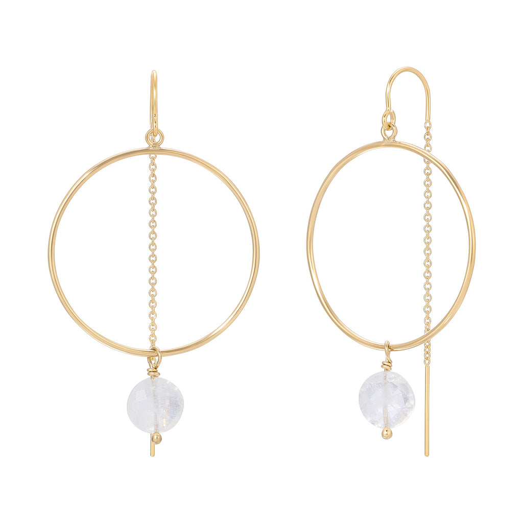 Coin Gemstone Hoop Threader Earrings