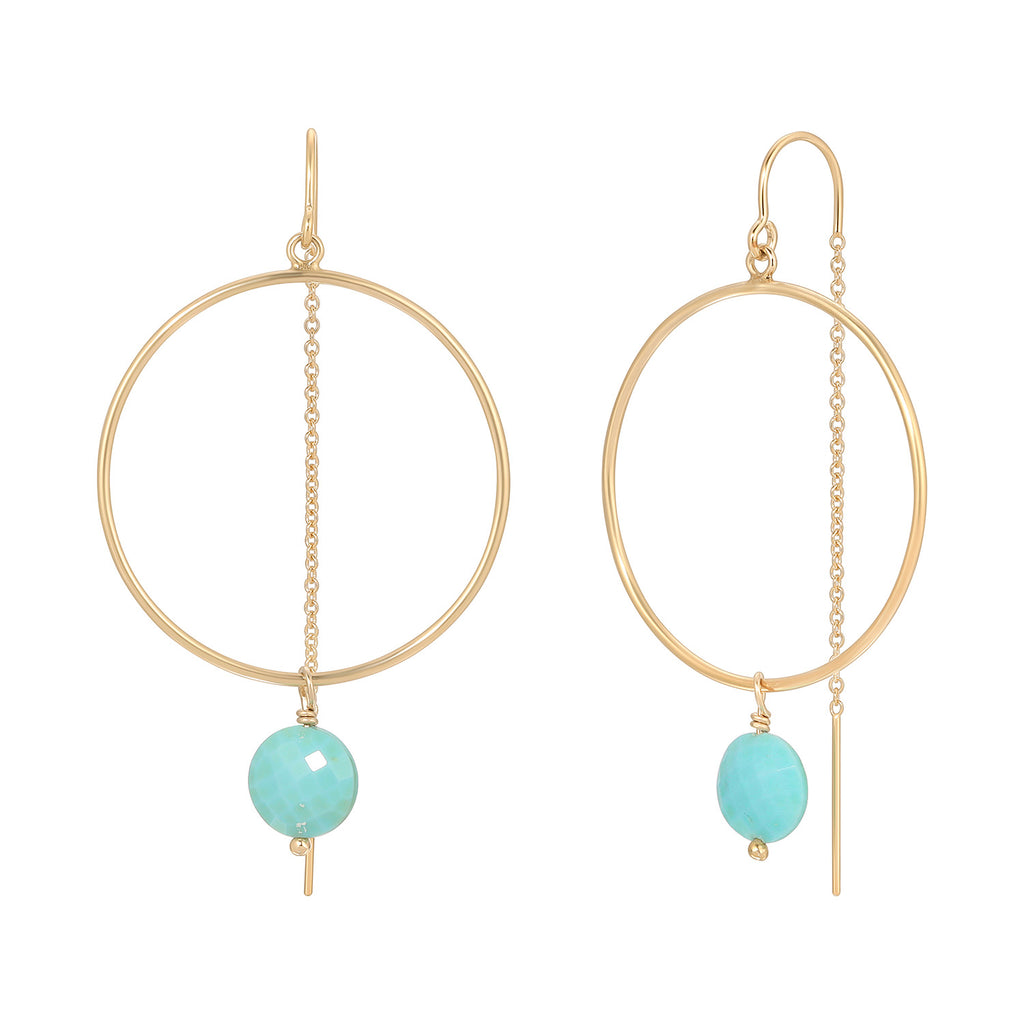 Coin Gemstone Hoop Threader Earrings