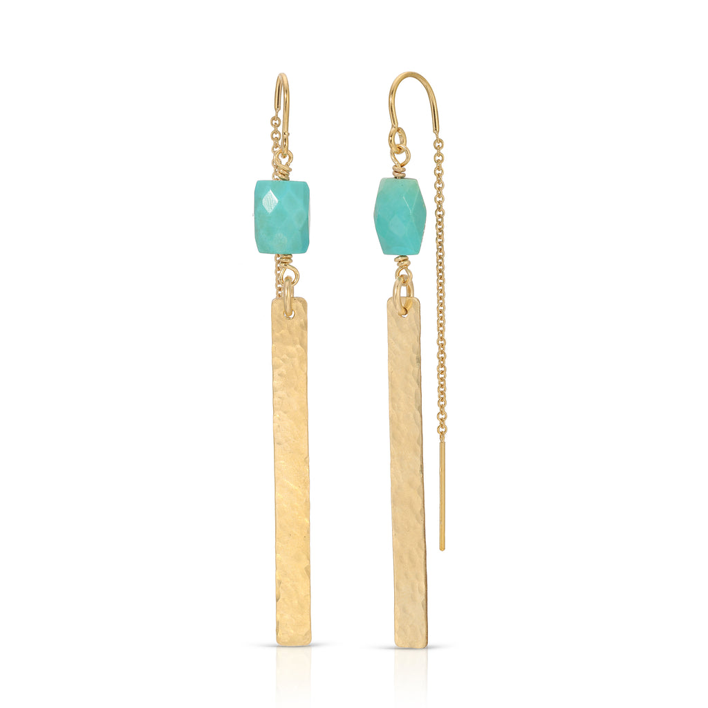 Cascades Hand Hammered Turquoise Bar Earrings - 14K Gold-Filled