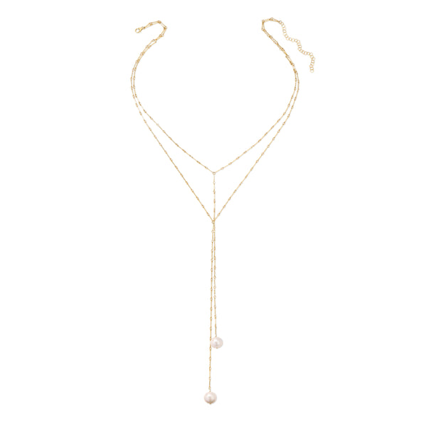 Evenflow Double Y Freshwater Pearl Necklace - 14K Gold-Filled