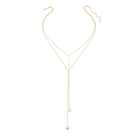 Evenflow Double Y Freshwater Pearl Necklace - 14K Gold-Filled