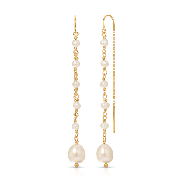 Freshwater Pearl Thread Thru Earrings - 14K Gold-Filled