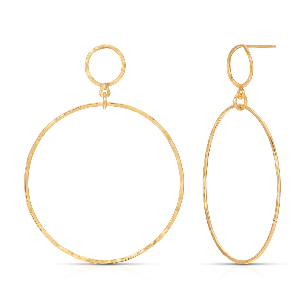 Graduated Hand Hammered Double Link Post Back Earrings - Large Size - 14K Gold-Filled