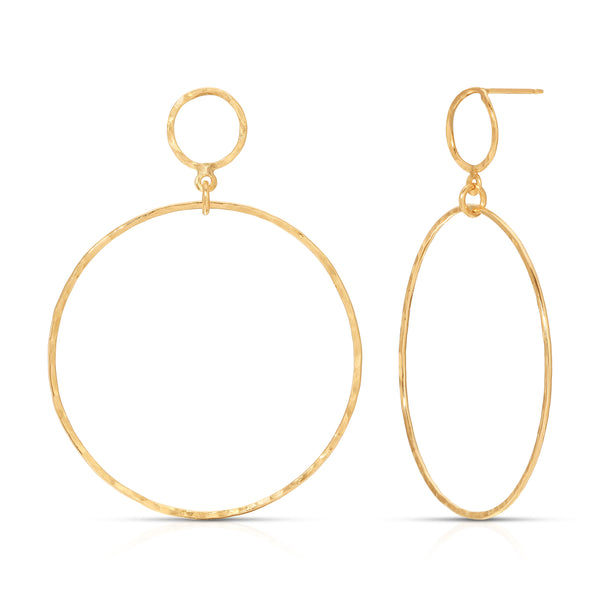 Graduated Hand Hammered Double Link Post Back Earrings - Large Size - 14K Gold-Filled