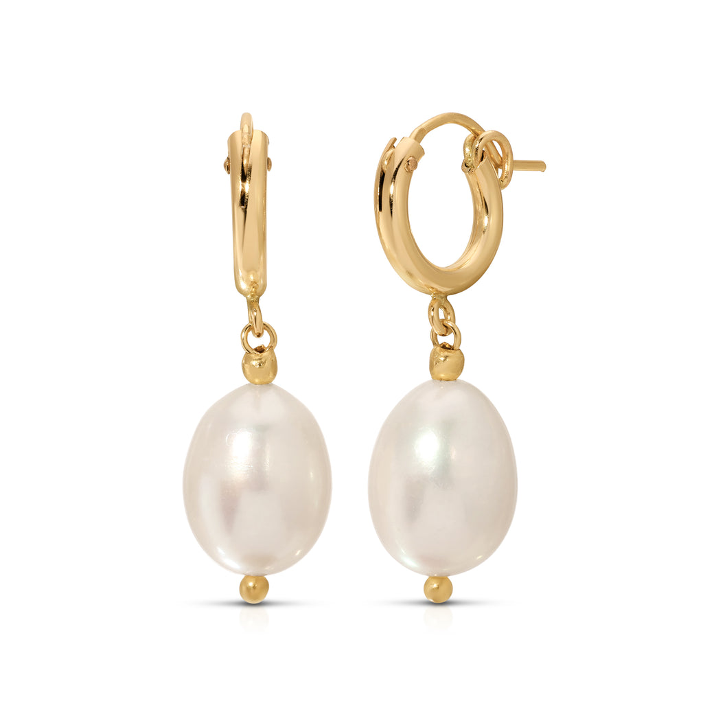 Girl with A Pearl Huggie Hoop Earrings - 14K Gold-Filled