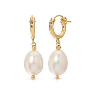 Girl with A Pearl Huggie Hoop Earrings - 14K Gold-Filled