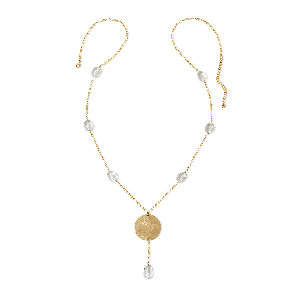 Hammered Coin Gemstone Drop Necklace - 14K Gold-Filled