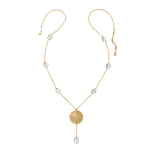 Hammered Coin Gemstone Drop Necklace - 14K Gold-Filled
