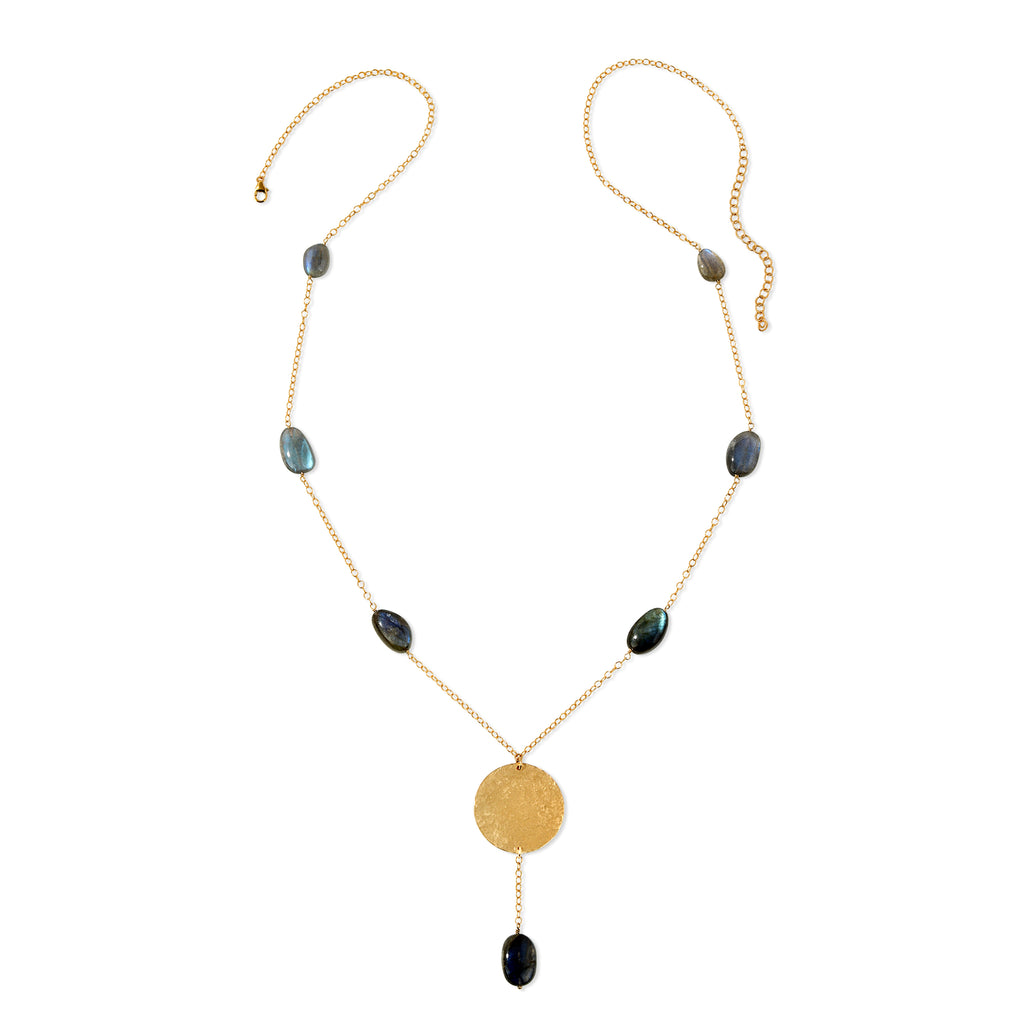 Hammered Coin Gemstone Drop Necklace - 14K Gold-Filled