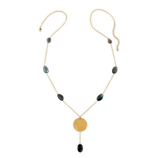 Hammered Coin Gemstone Drop Necklace - 14K Gold-Filled