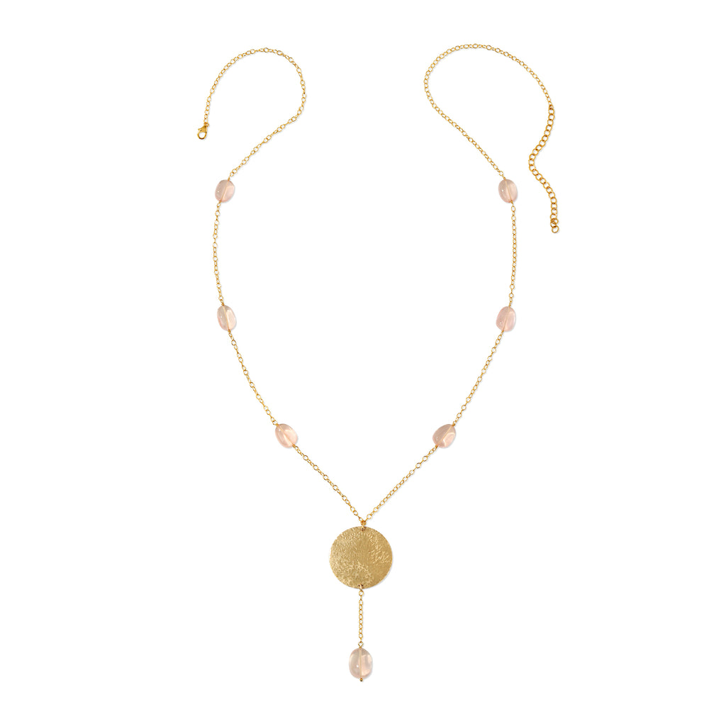 Hammered Coin Gemstone Drop Necklace - 14K Gold-Filled