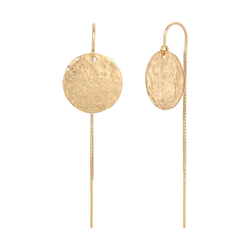 Hammered Coin Threader Earrings - 15MM - 14K Gold-Filled