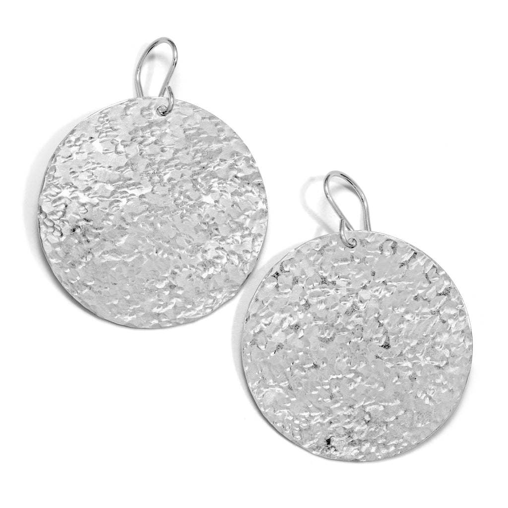 Large Hand Hammered Disc Earrings - Gold-Filled