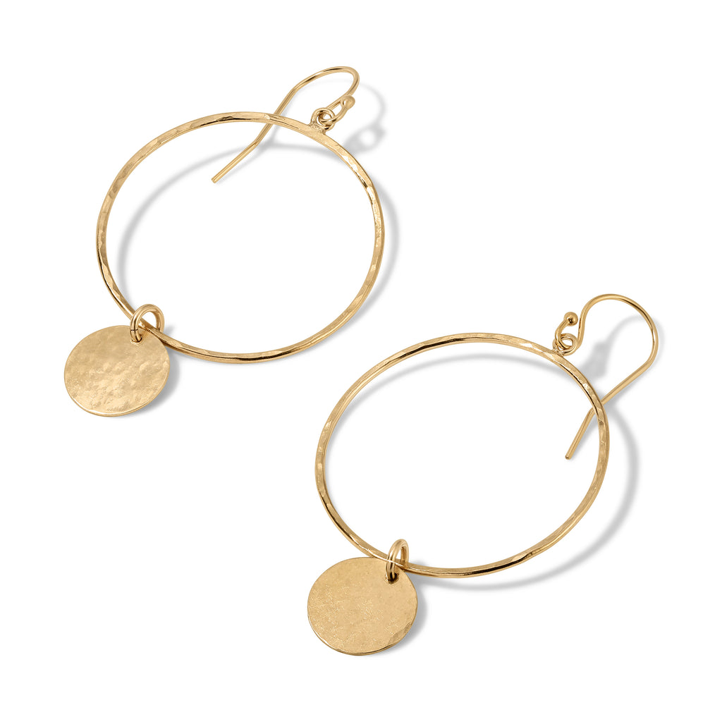 Hammered Hoop Coin Earrings - 14K Gold-Filled
