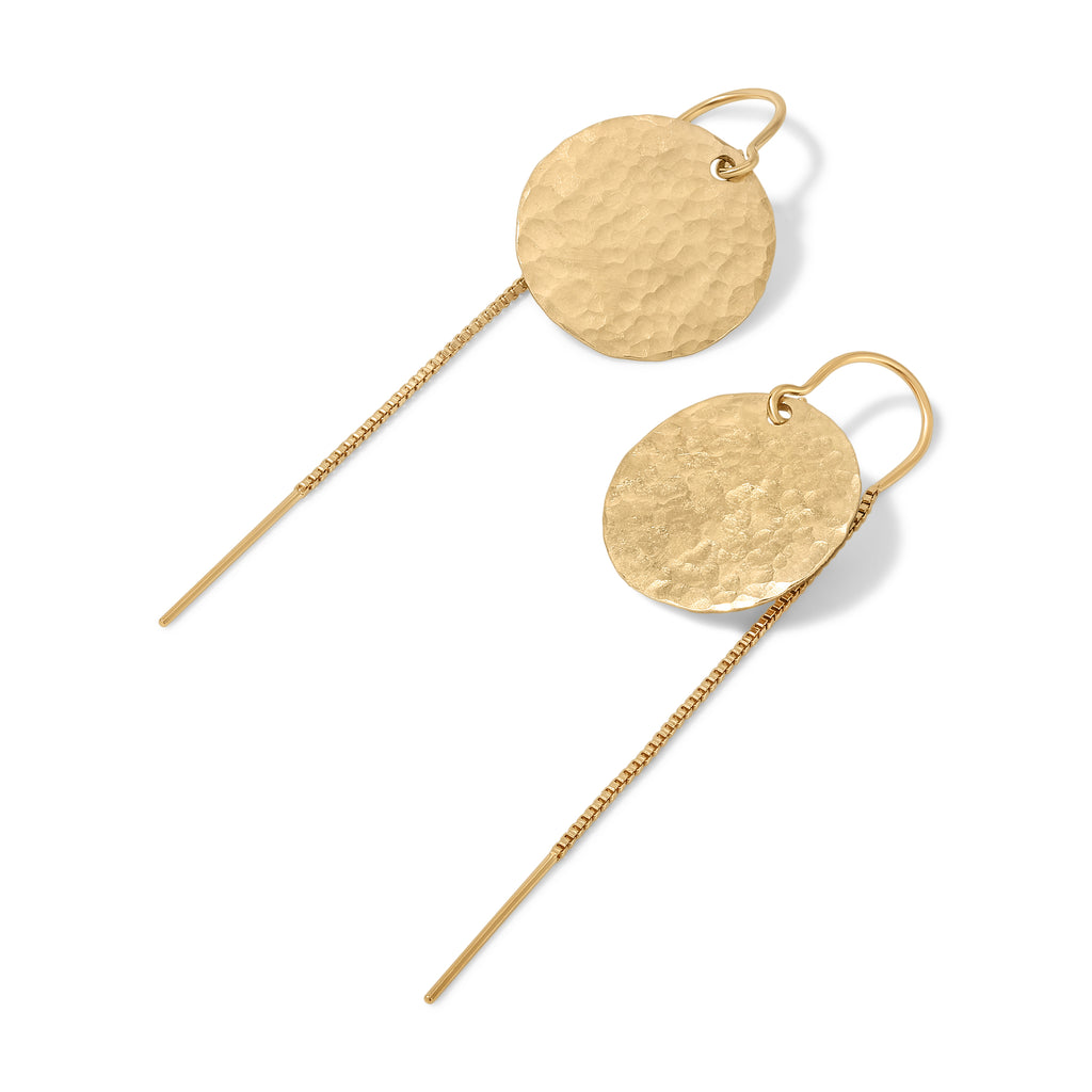 Hammered Coin Threader Earrings - 15MM - 14K Gold-Filled