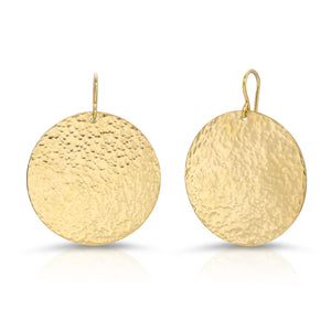 Large Hand Hammered Disc Earrings - Gold-Filled