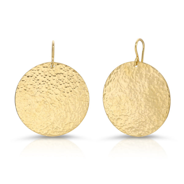 X-Large Hand Hammered Disc Earrings - Fine Jewelry 14K Yellow Gold