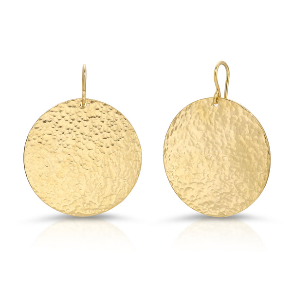 Extra Large Hand Hammered Disc Earrings - Gold-Filled