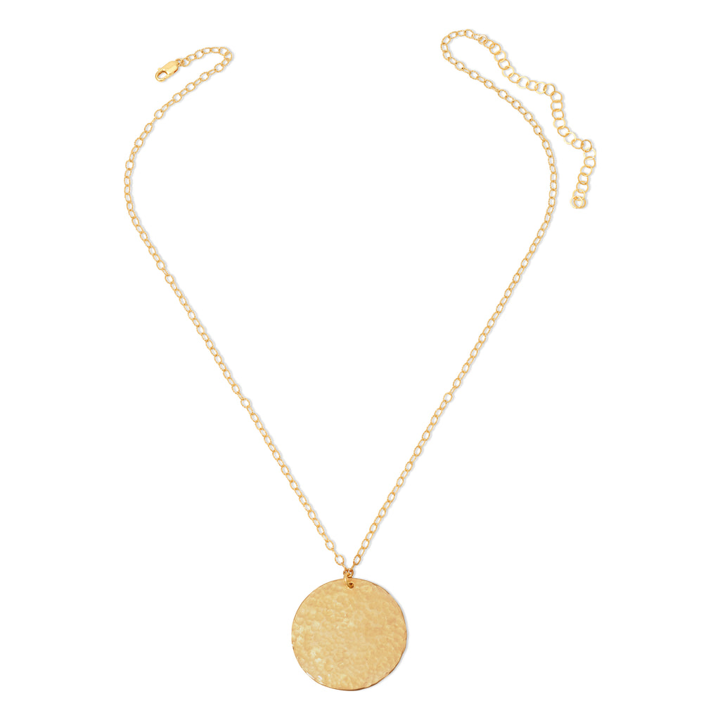 Hand Hammered Disc Necklace - 32MM  - 14K Gold-Filled