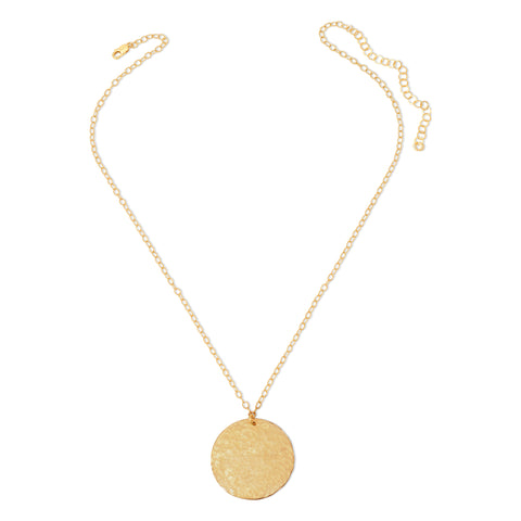 Hand Hammered Disc Necklace - 32MM  - 14K Gold-Filled