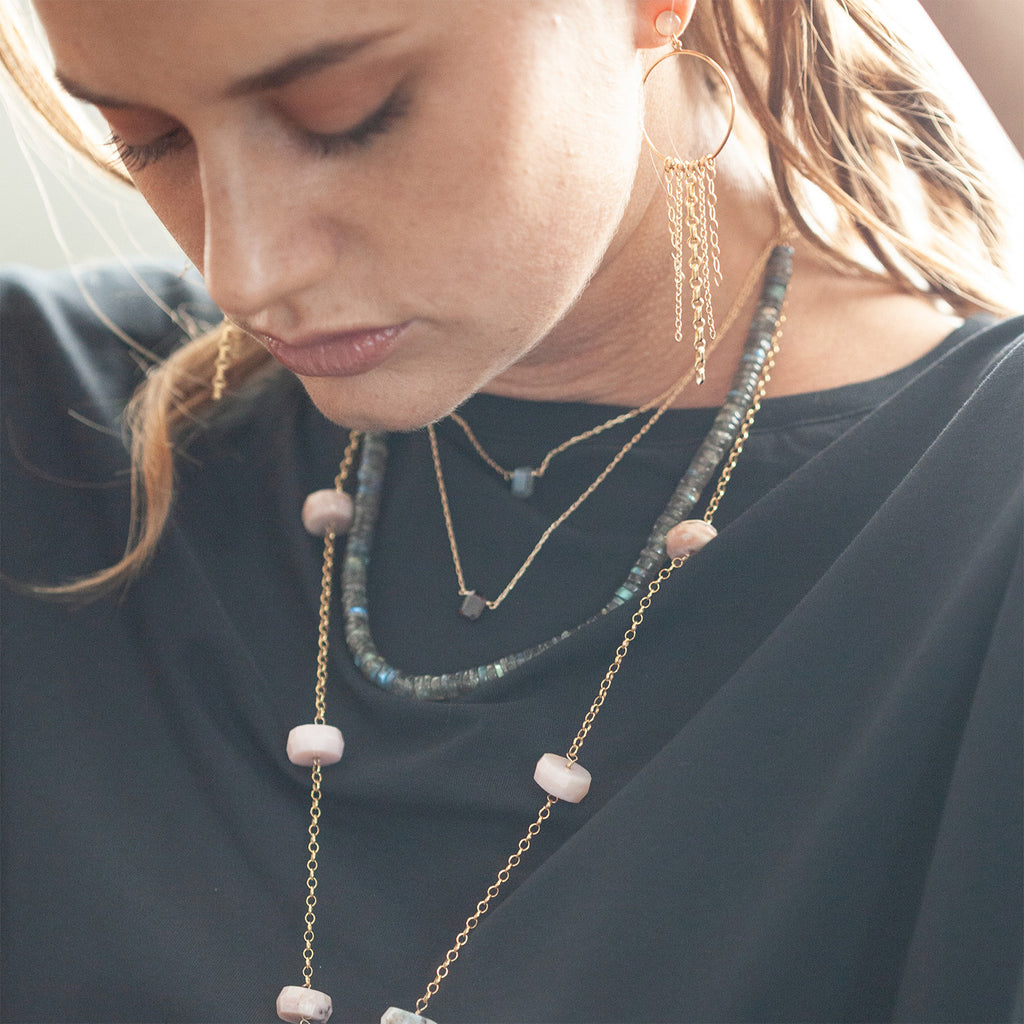 Shangri - La Post Drop Hoop Fringe Earrings