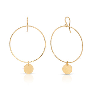 Hammered Hoop Coin Earrings- Large - 14K Gold-Filled