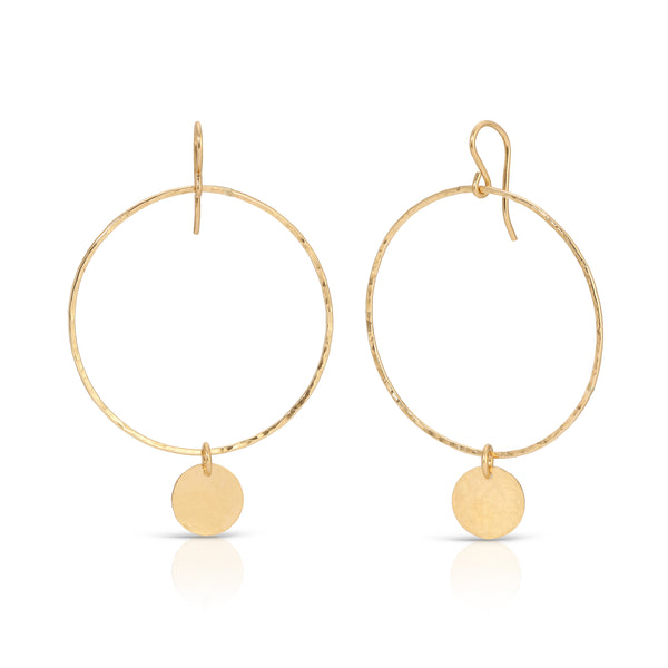 Hammered Hoop Coin Earrings- Large - 14K Gold-Filled