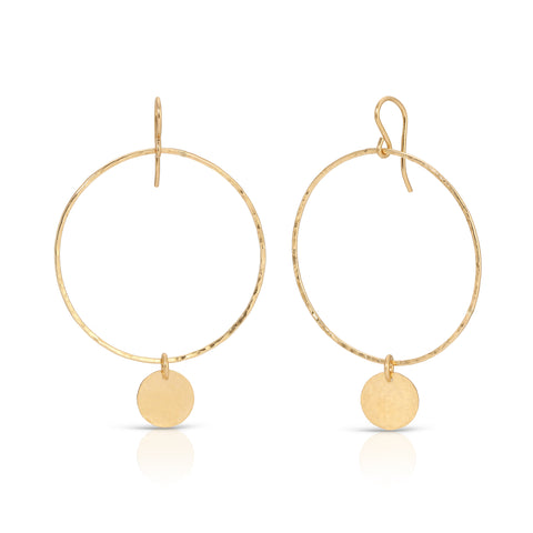 Hammered Hoop Coin Earrings- Large - 14K Gold-Filled