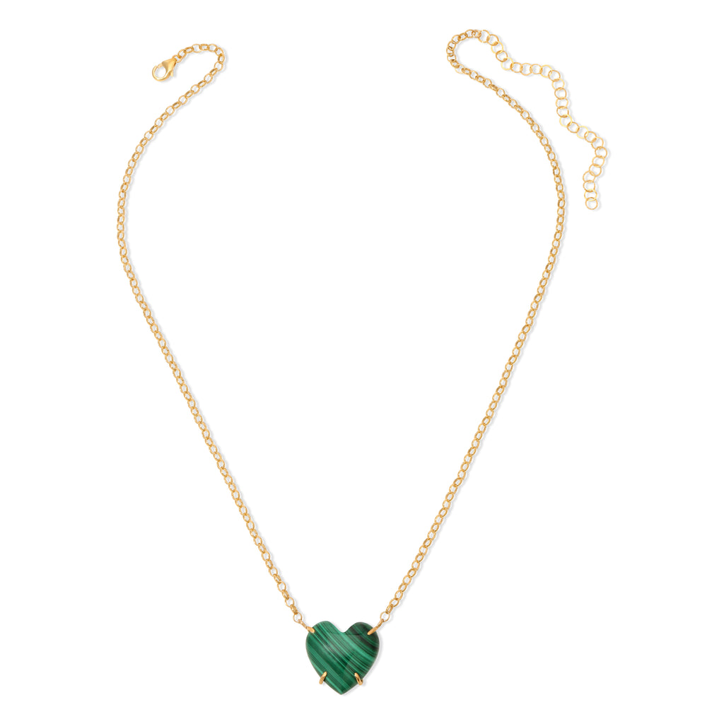 Love Story Malachite Heart Necklace - 14K Gold-Filled