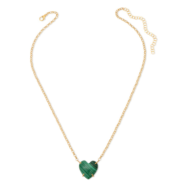 Love Story Malachite Heart Necklace - 14K Gold-Filled
