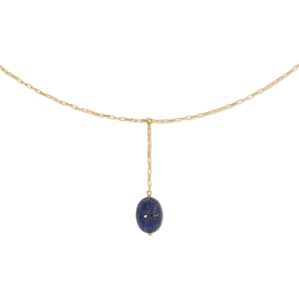 Scareb Gemstone Y Necklace - Lapis Lazuli