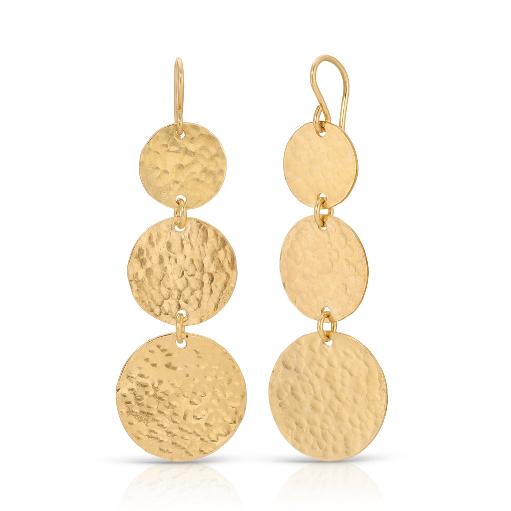 Tri-Tiered Hand Hammered Disc Earrings - 14K Gold-Filled