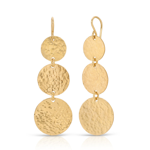 Tri-Tiered Hand Hammered Disc Earrings - 14K Gold-Filled