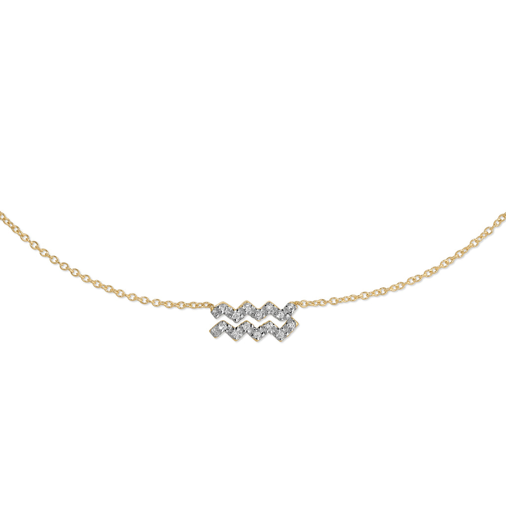 Diamond Horoscope Necklace - Aquarius - 14 Karat Yellow Gold and Diamonds
