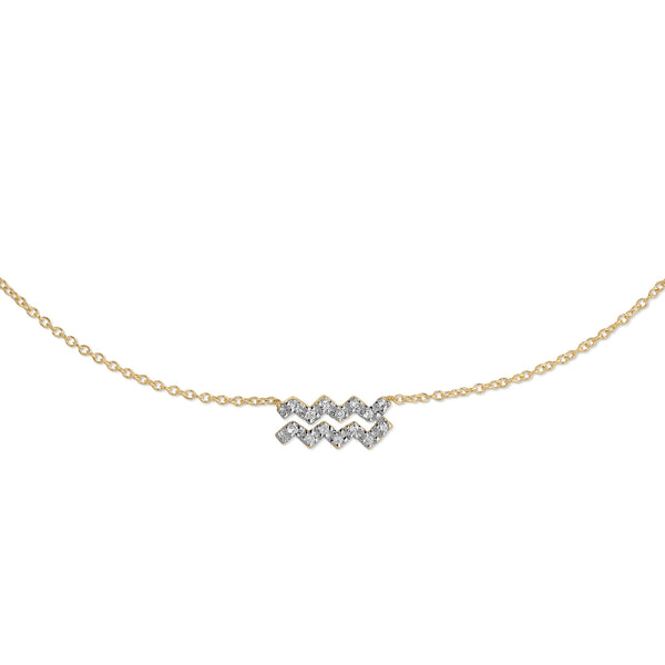 Diamond Horoscope Necklace - Aquarius - 14 Karat Yellow Gold and Diamonds