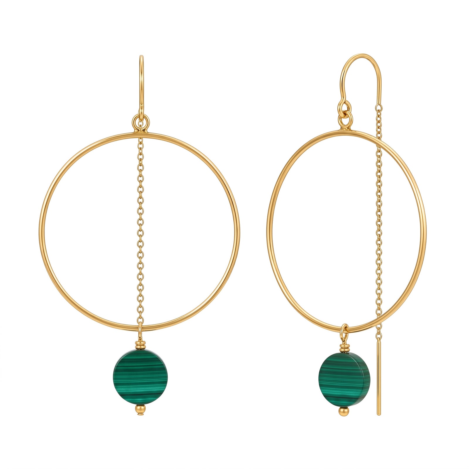 Coin Gemstone Hoop Threader Earrings - Gold-Filled