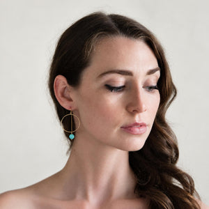 Coin Gemstone Hoop Threader Earrings - Gold-Filled
