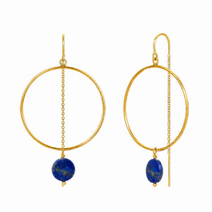 Coin Gemstone Hoop Threader Earrings - Gold-Filled