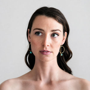 Coin Gemstone Hoop Threader Earrings - Gold-Filled